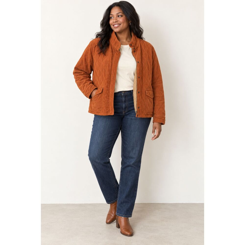 Eddie Bauer Women’s XL Rust Orange Quilted Corduroy Barn Jacket